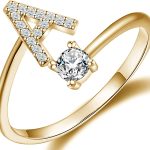 Haoze Initial Letter Ring for Women Girls Gold Stackable Alphabet Rings with Initial Adjustable Crystal Inlaid Initial Rings Bridesmaid Gift